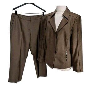 Emily Women Pantsuit Size 14 Brown Full Zip Blazer Straight Leg Pant 288A